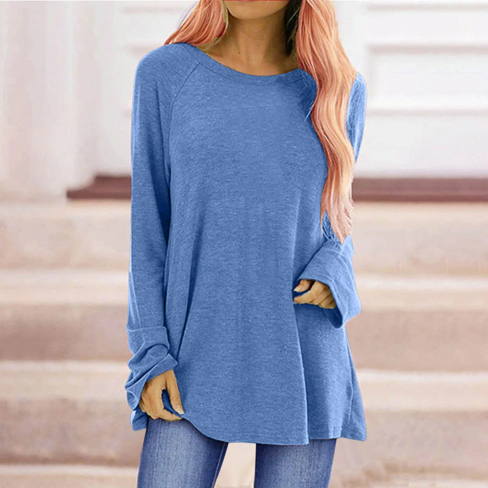 Long Sleeve Raglan Tee Women Green Cotton - Image 9