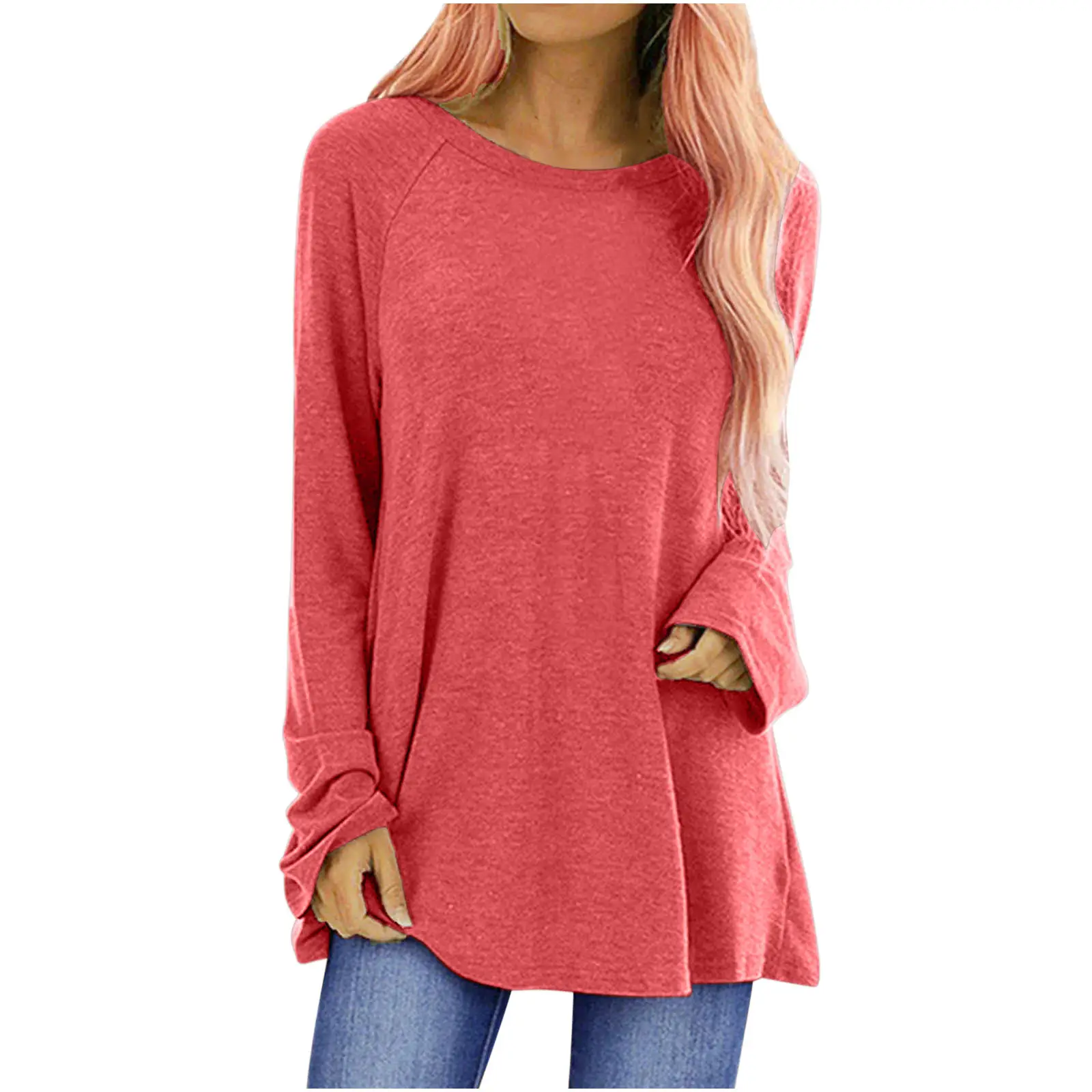 Long Sleeve Raglan Tee Women Green Cotton - Image 12