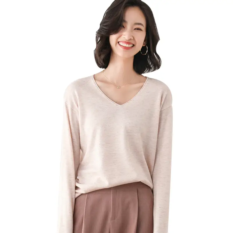 Women's 20 Autumn V-Neck Knitted Sweater Light Green - Image 15