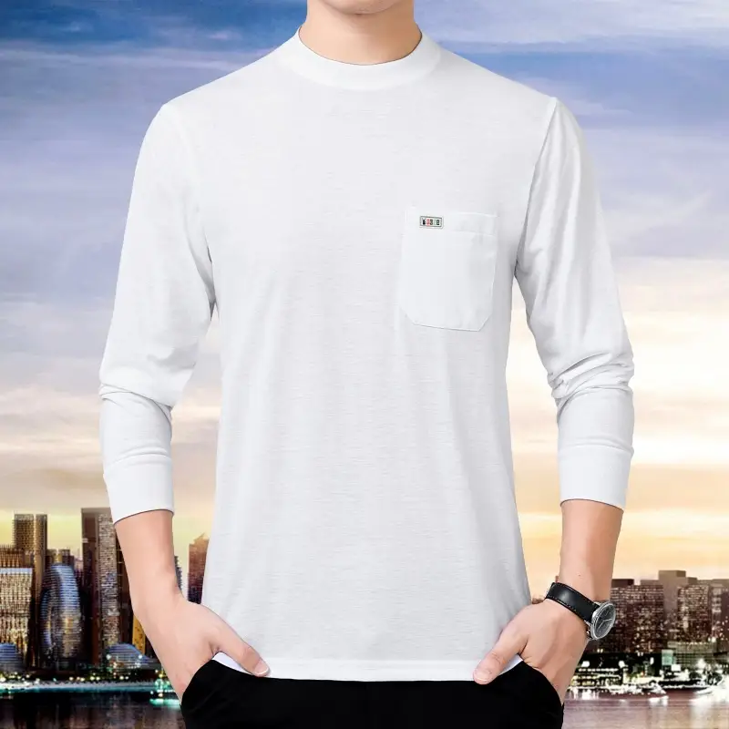 Men Grey Crewneck Long Sleeve T-Shirt with Pocket - Image 10