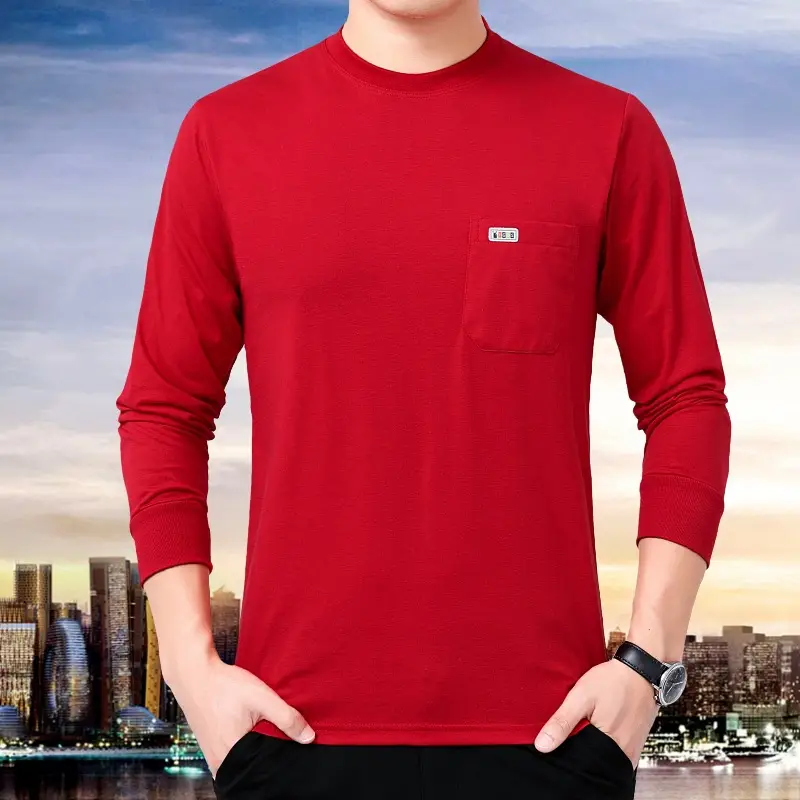 Men Grey Crewneck Long Sleeve T-Shirt with Pocket - Image 6