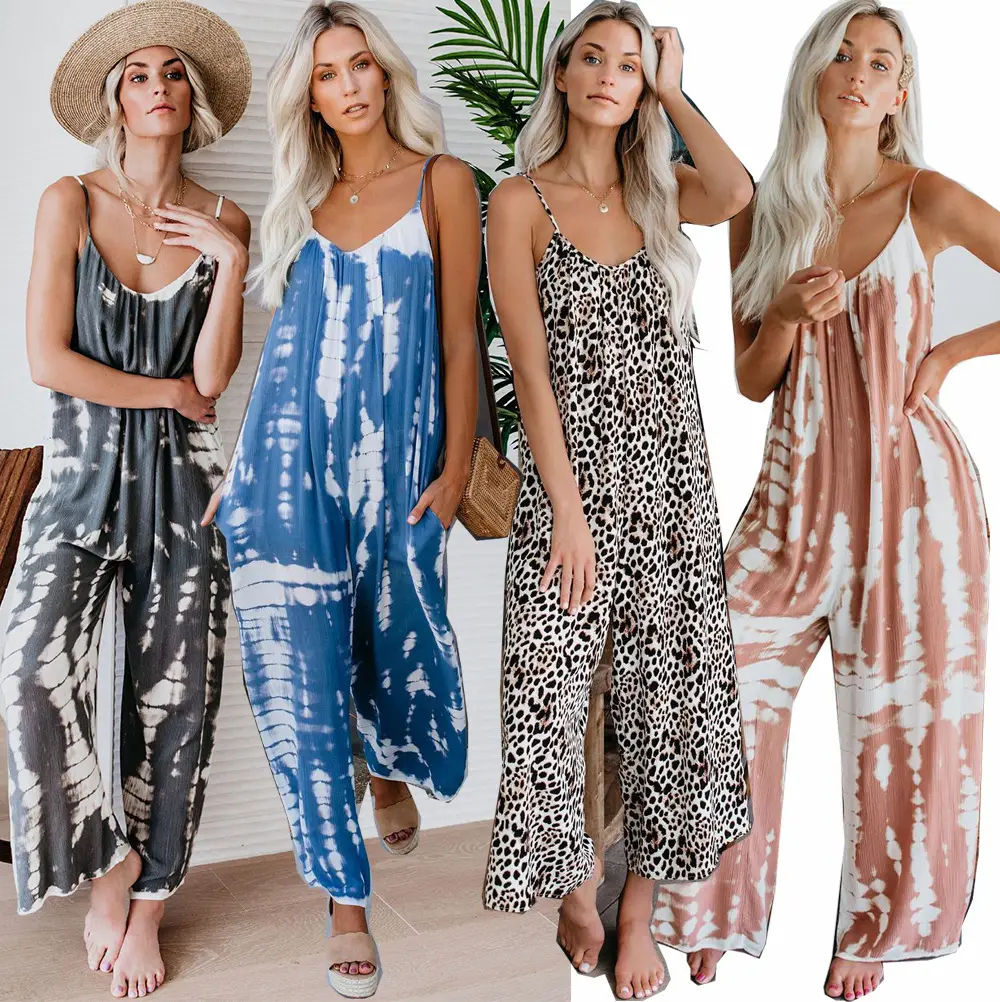 Red Printed U-Neck Loose Jumpsuit with Wide Legs - Image 11