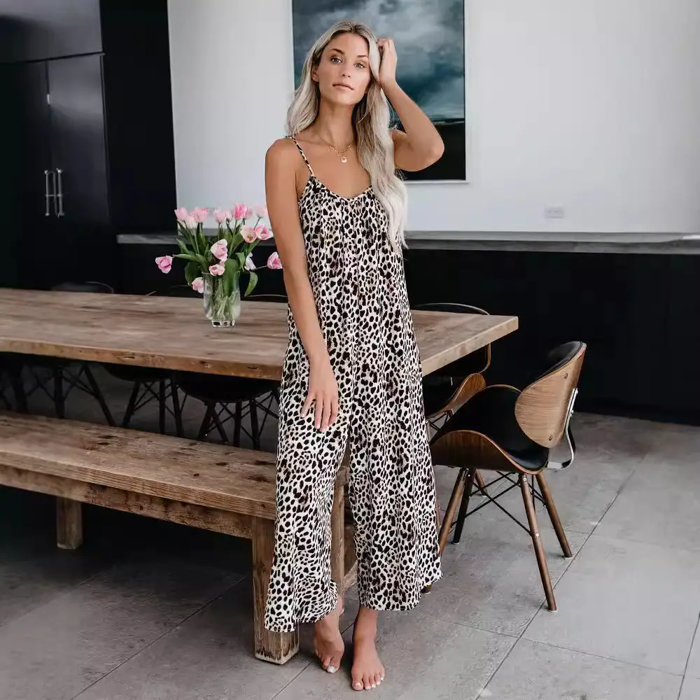 Red Printed U-Neck Loose Jumpsuit with Wide Legs - Image 12