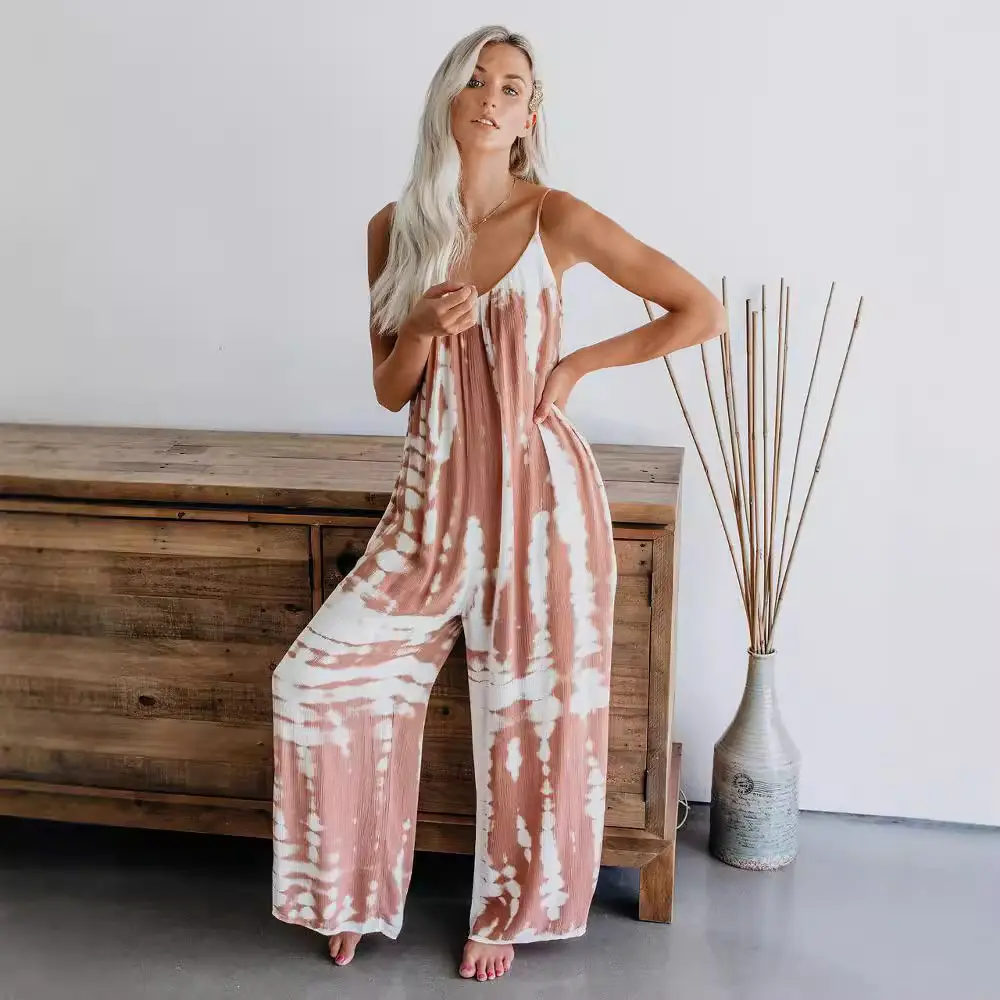 Red Printed U-Neck Loose Jumpsuit with Wide Legs - Image 13