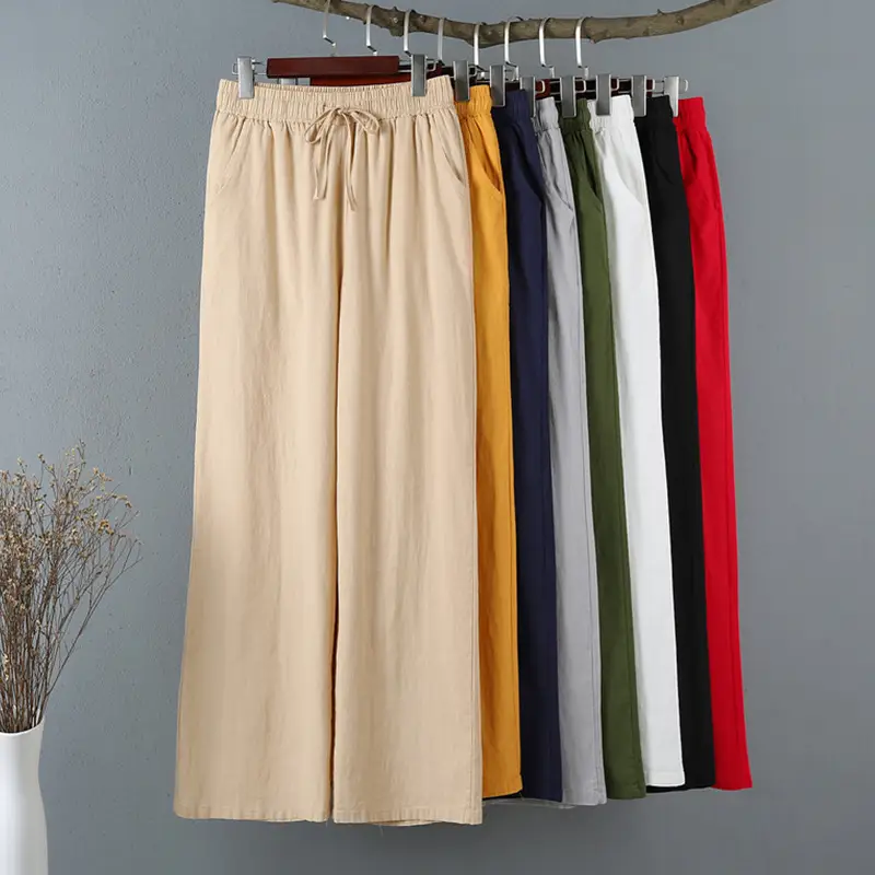 Cotton Linen Wide Leg Pants Women Large Size Draping Ankle Length - Image 7