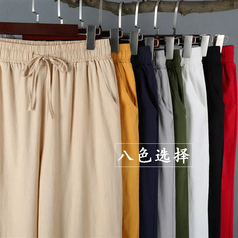 Cotton Linen Wide Leg Pants Women Large Size Draping Ankle Length - Image 8