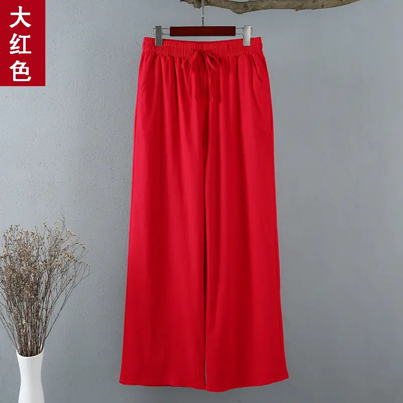 Cotton Linen Wide Leg Pants Women Large Size Draping Ankle Length - Image 2