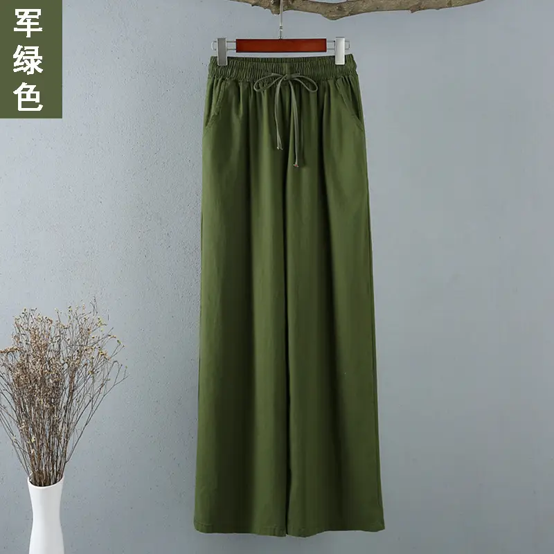 Cotton Linen Wide Leg Pants Women Large Size Draping Ankle Length - Image 3