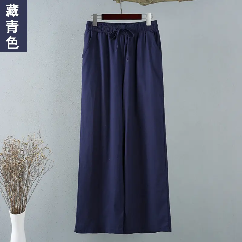 Cotton Linen Wide Leg Pants Women Large Size Draping Ankle Length - Image 4