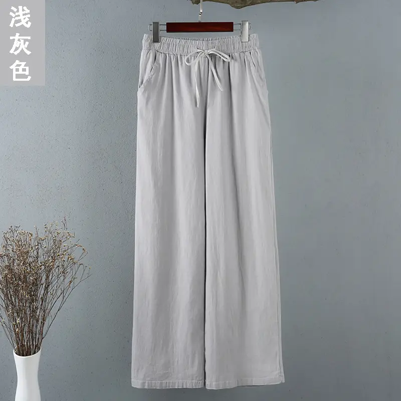 Cotton Linen Wide Leg Pants Women Large Size Draping Ankle Length - Image 5