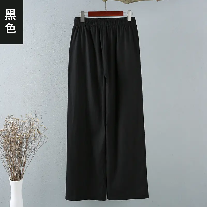 Cotton Linen Wide Leg Pants Women Large Size Draping Ankle Length - Image 6