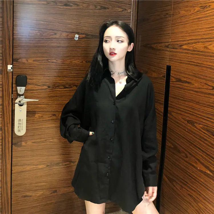 Black Mid-Length Button Down Shirt for Women - Image 3