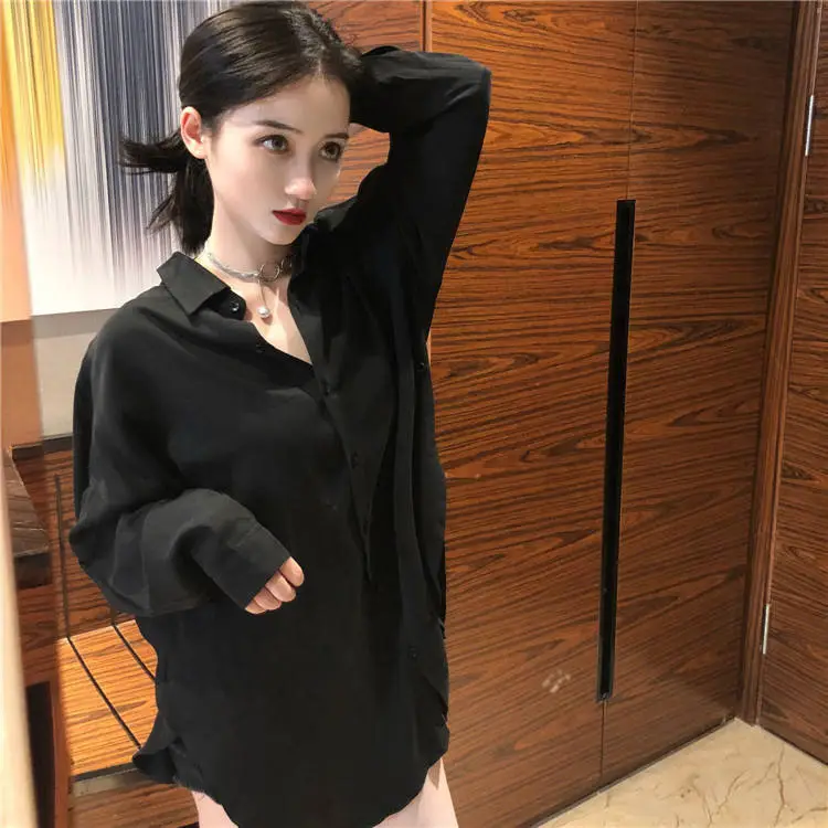 Black Mid-Length Button Down Shirt for Women - Image 4