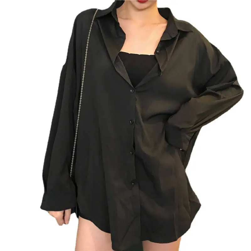 Black Mid-Length Button Down Shirt for Women - Image 6