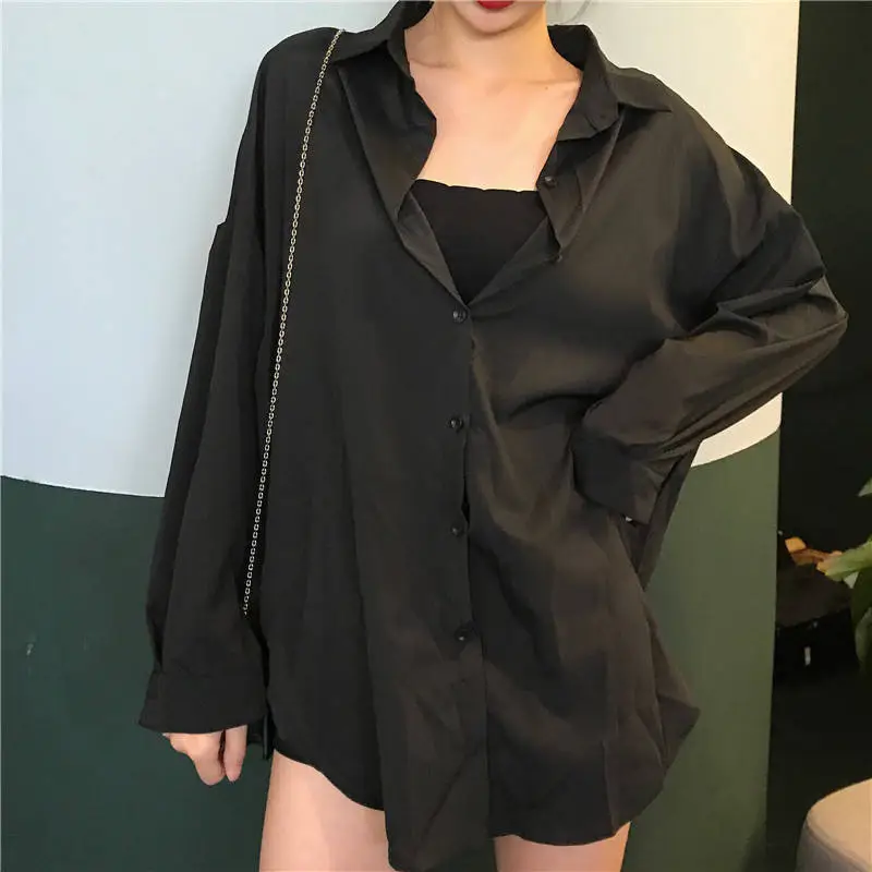 Black Mid-Length Button Down Shirt for Women — feature 7