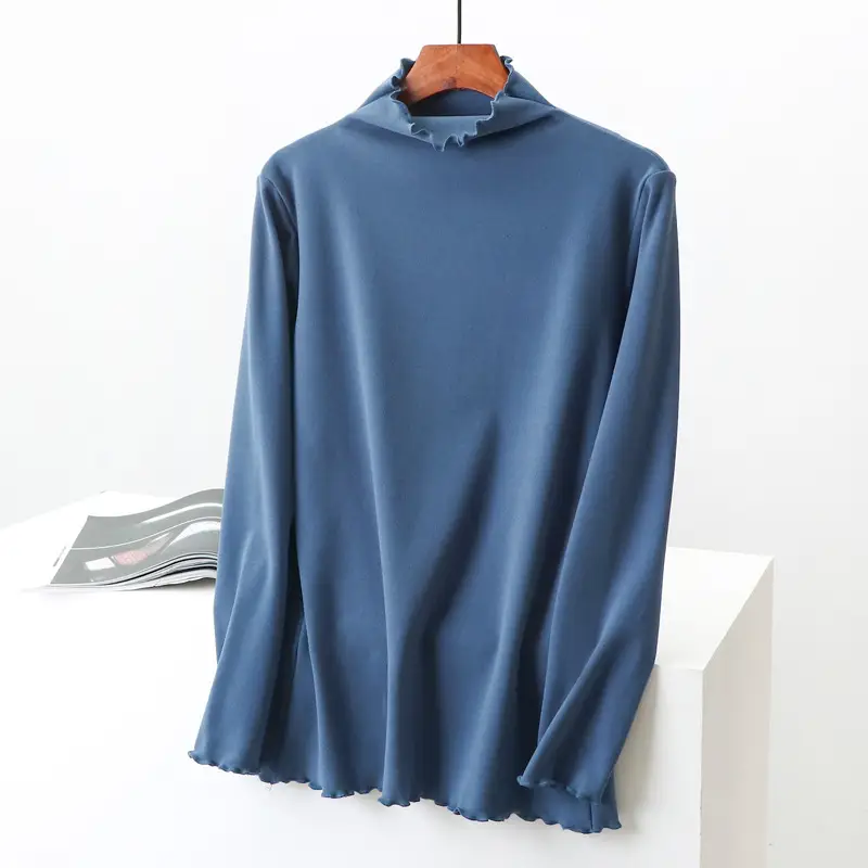 Women Velvet Long Sleeve T-Shirt Gray Plus Size - Image 4