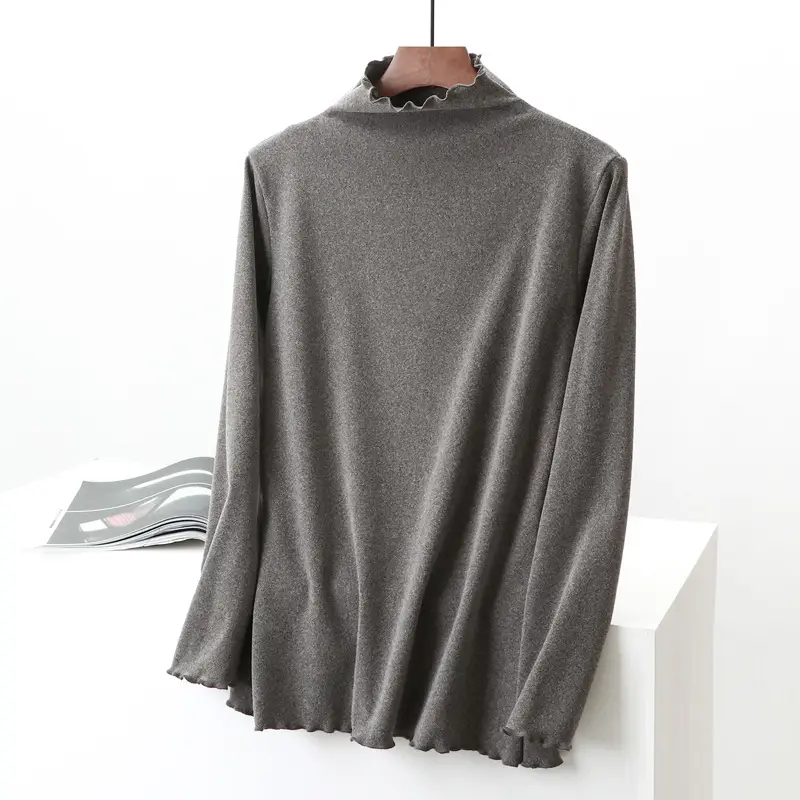 Women Velvet Long Sleeve T-Shirt Gray Plus Size - Image 8