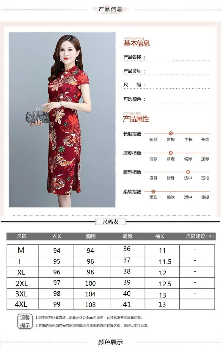 Blue Printed Cheongsam Dress Short Sleeve Slim Fit — feature 1
