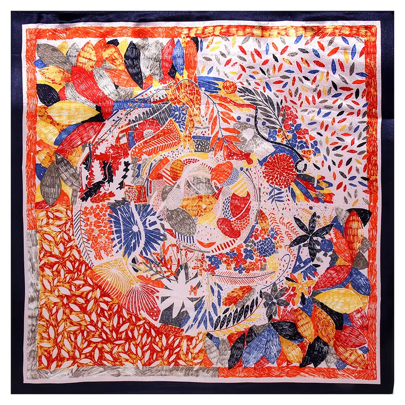 Muslim Women's Silk Satin Plant Flower Scarf