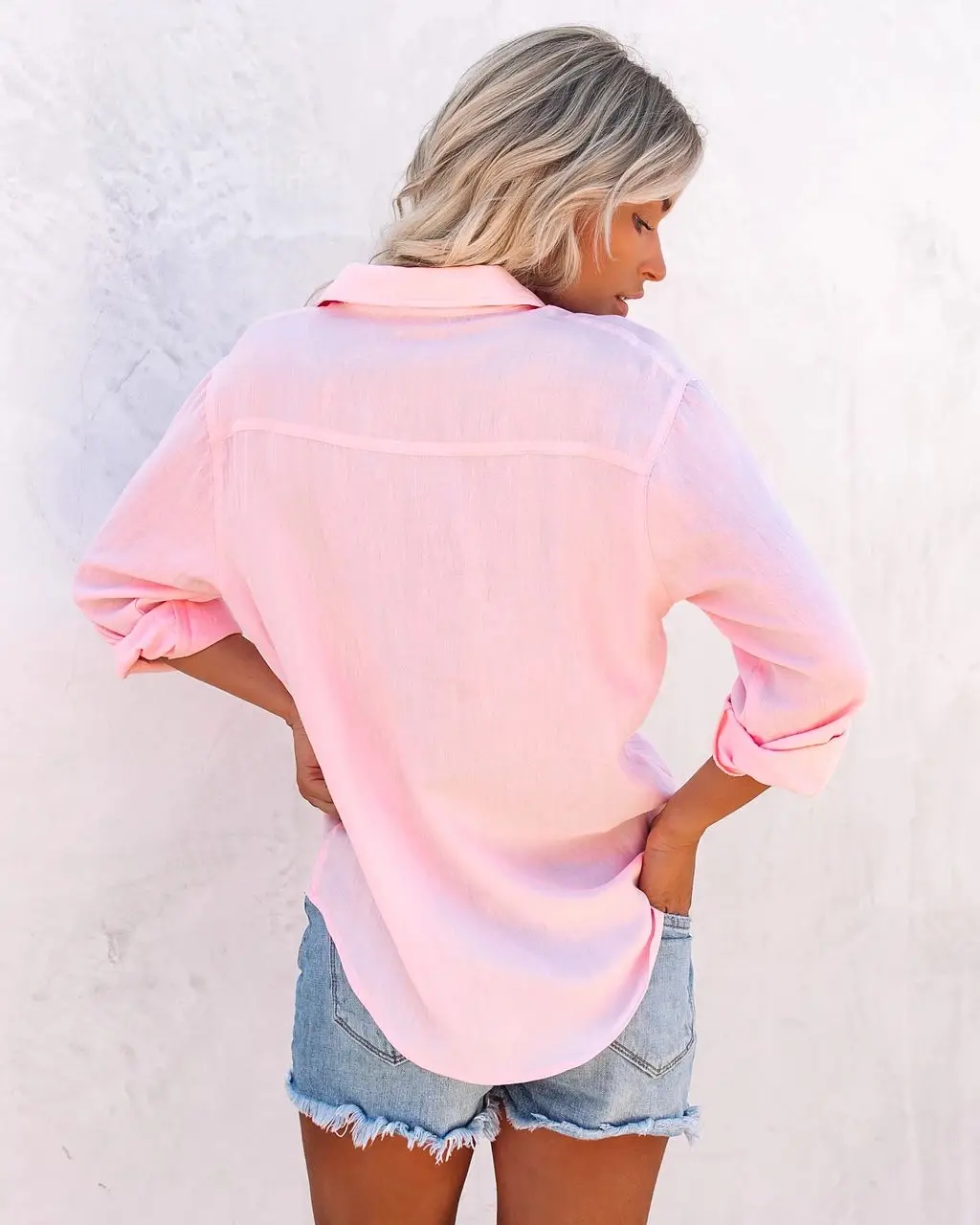 2020 Women's Pink Long Sleeve Lapel Shirt