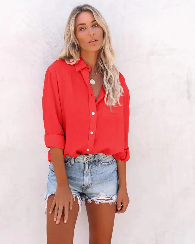 2020 Women's Pink Long Sleeve Lapel Shirt