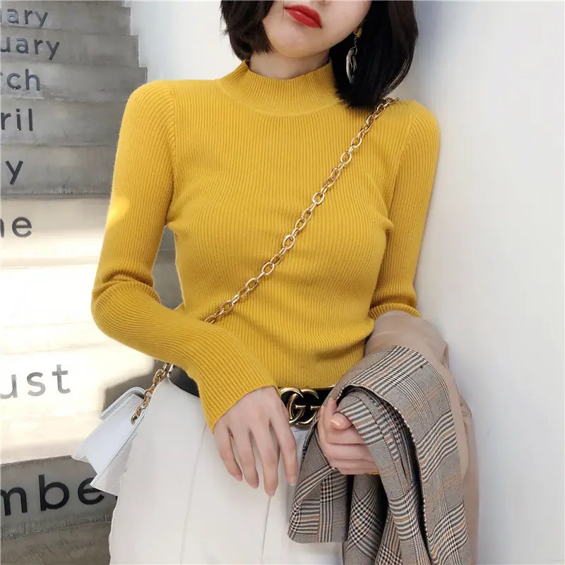 Women's White Ribbed Half Turtleneck Sweater Autumn Winter - Image 19