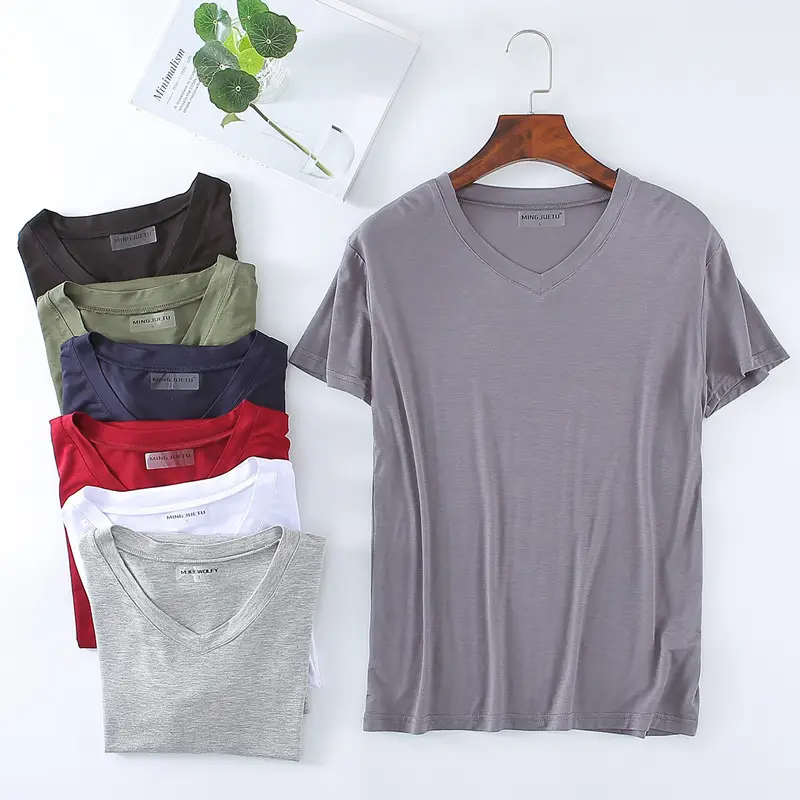 Men's White V-Neck T-Shirt Modal Fabric - Image 15