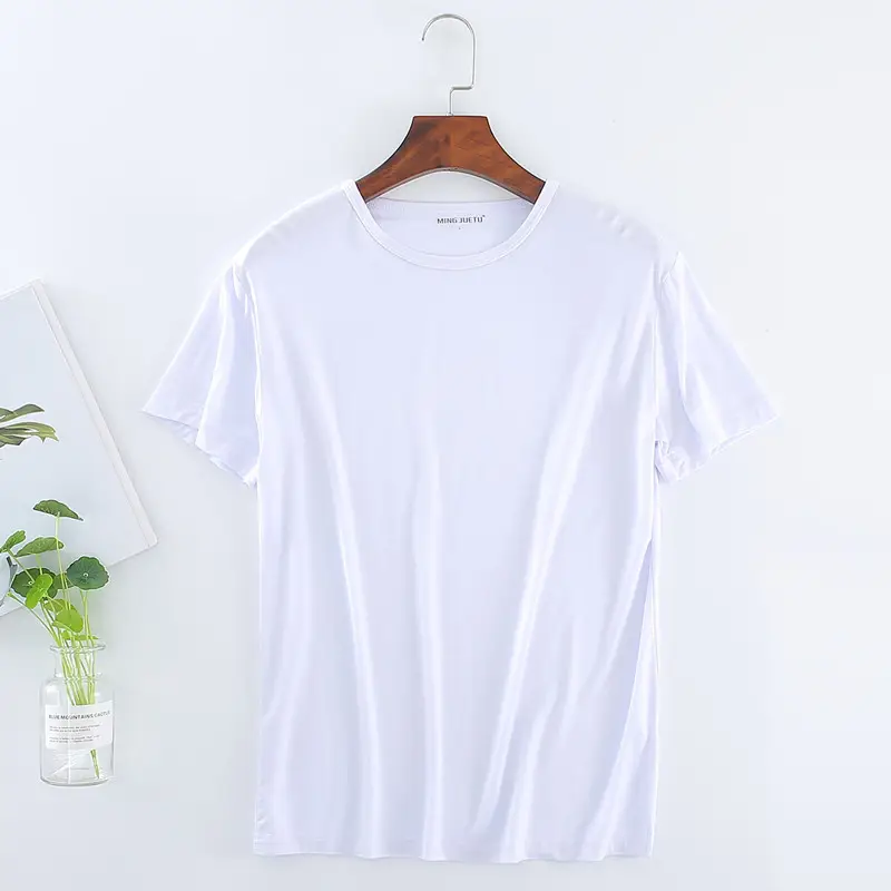 Men's White V-Neck T-Shirt Modal Fabric - Image 17