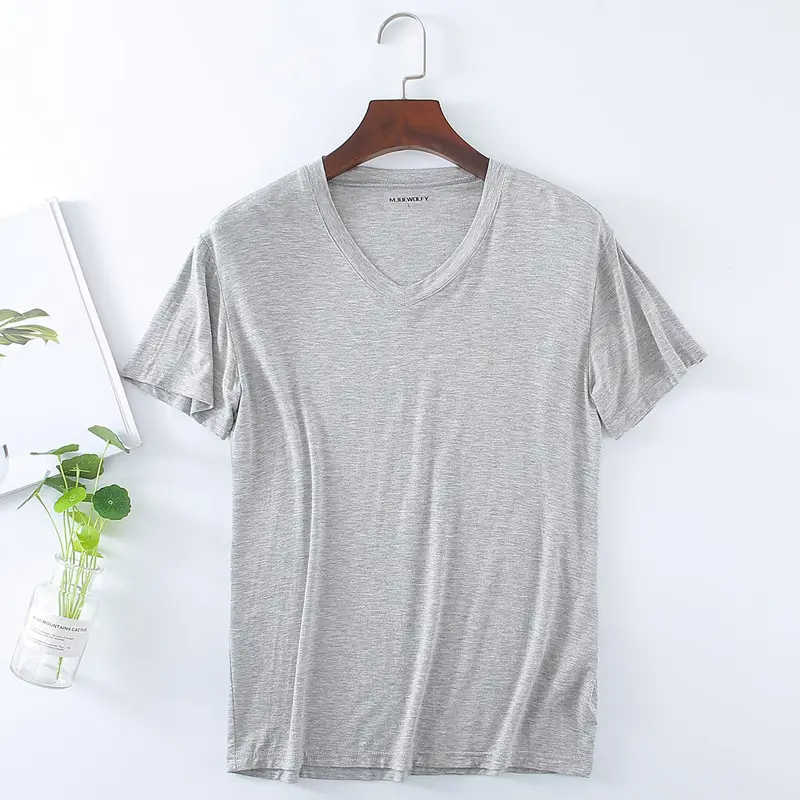 Men's White V-Neck T-Shirt Modal Fabric - Image 18