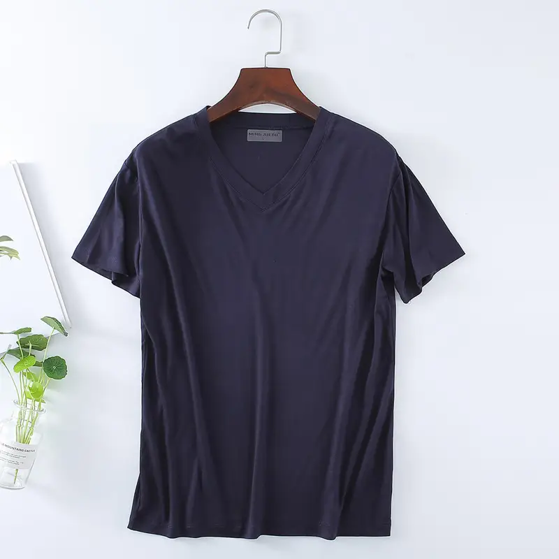 Men's White V-Neck T-Shirt Modal Fabric - Image 19