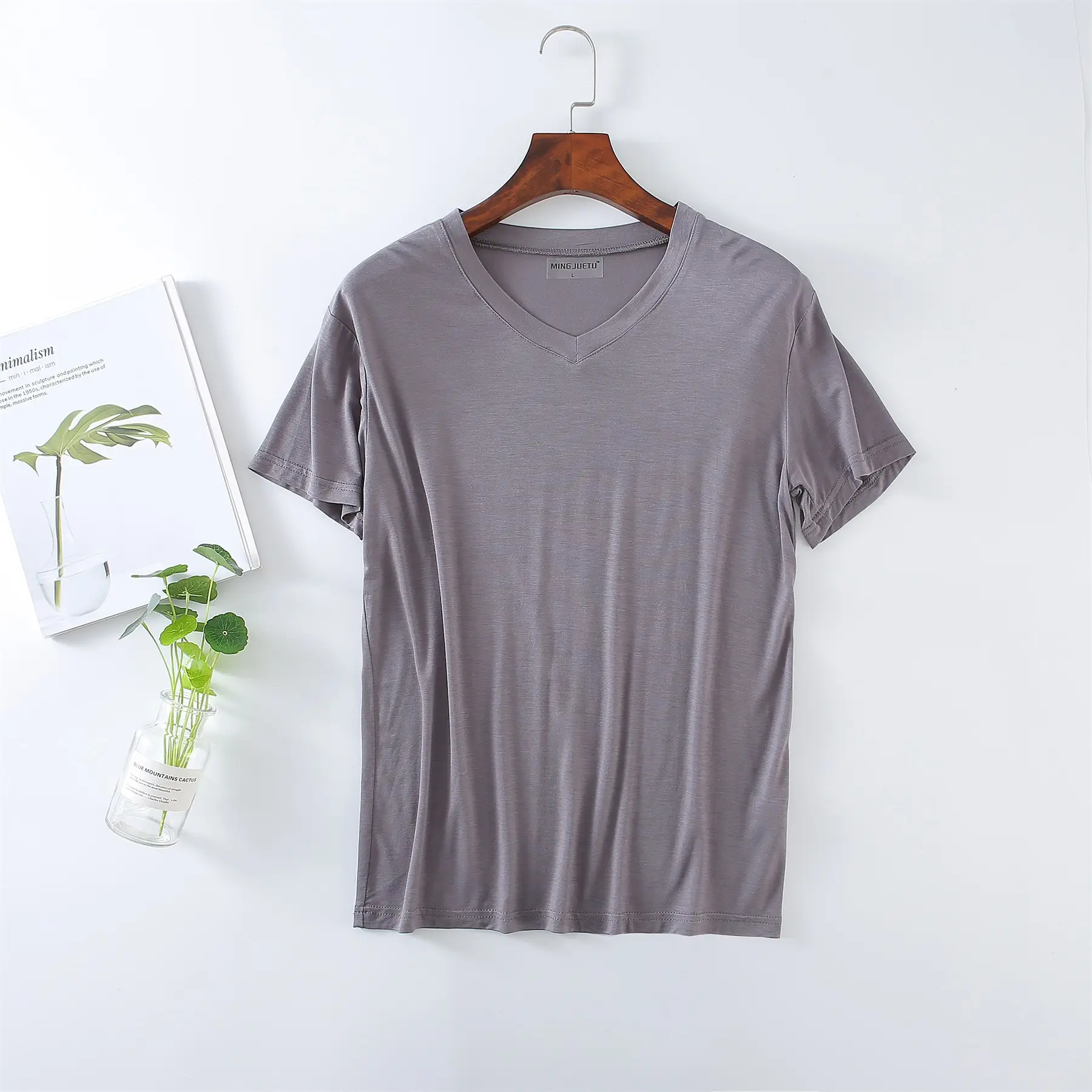 Men's White V-Neck T-Shirt Modal Fabric - Image 10