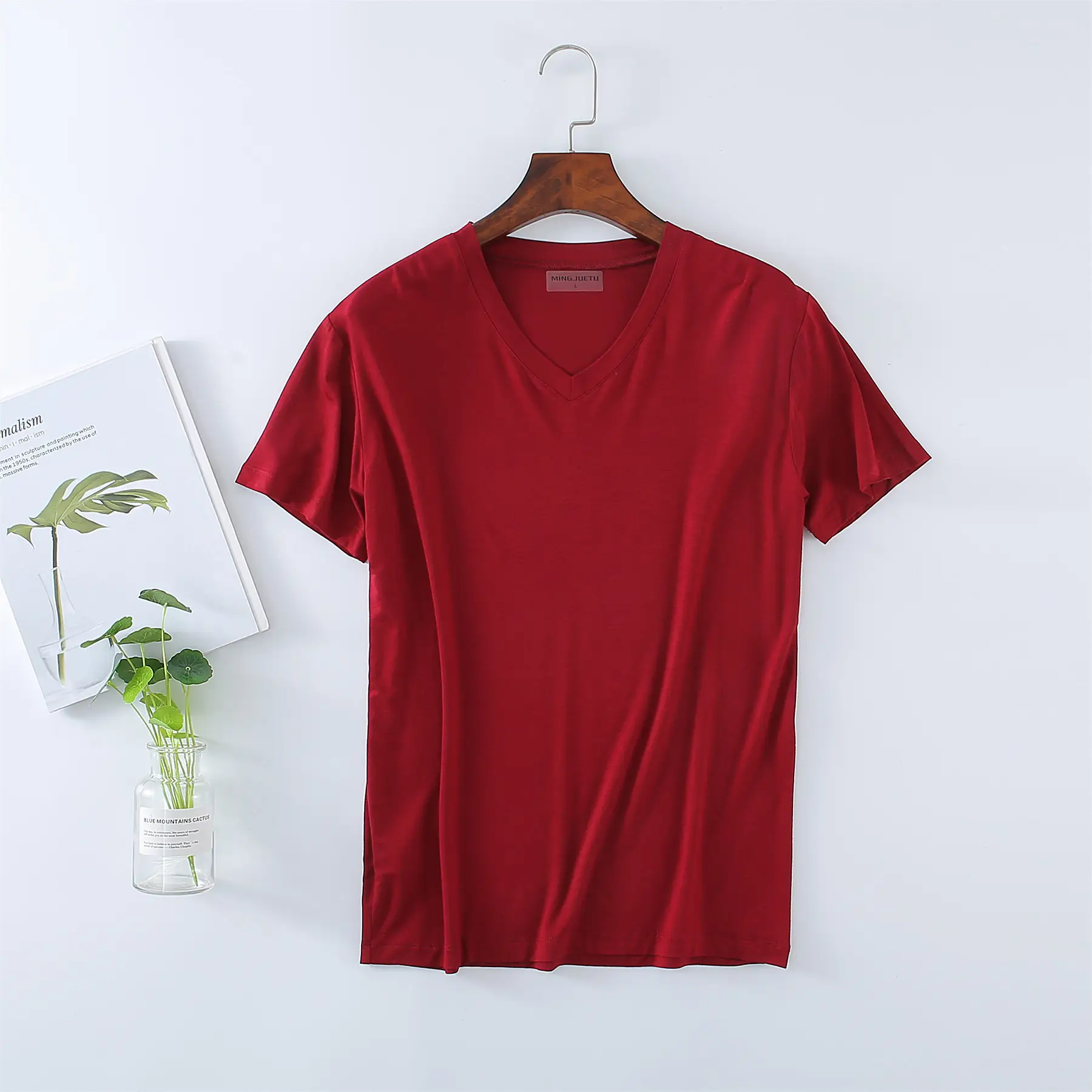 Men's White V-Neck T-Shirt Modal Fabric - Image 12