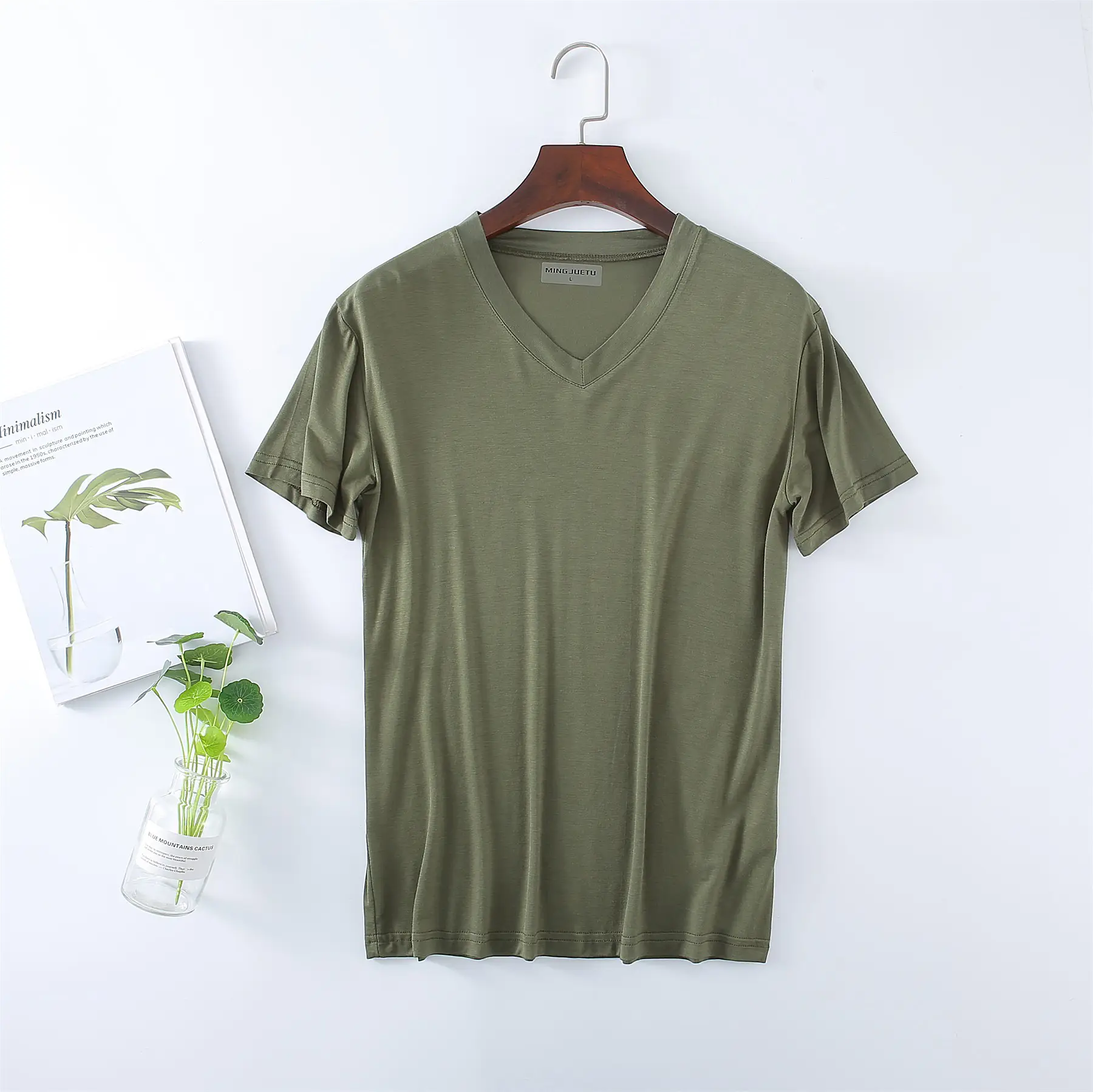 Men's White V-Neck T-Shirt Modal Fabric - Image 14
