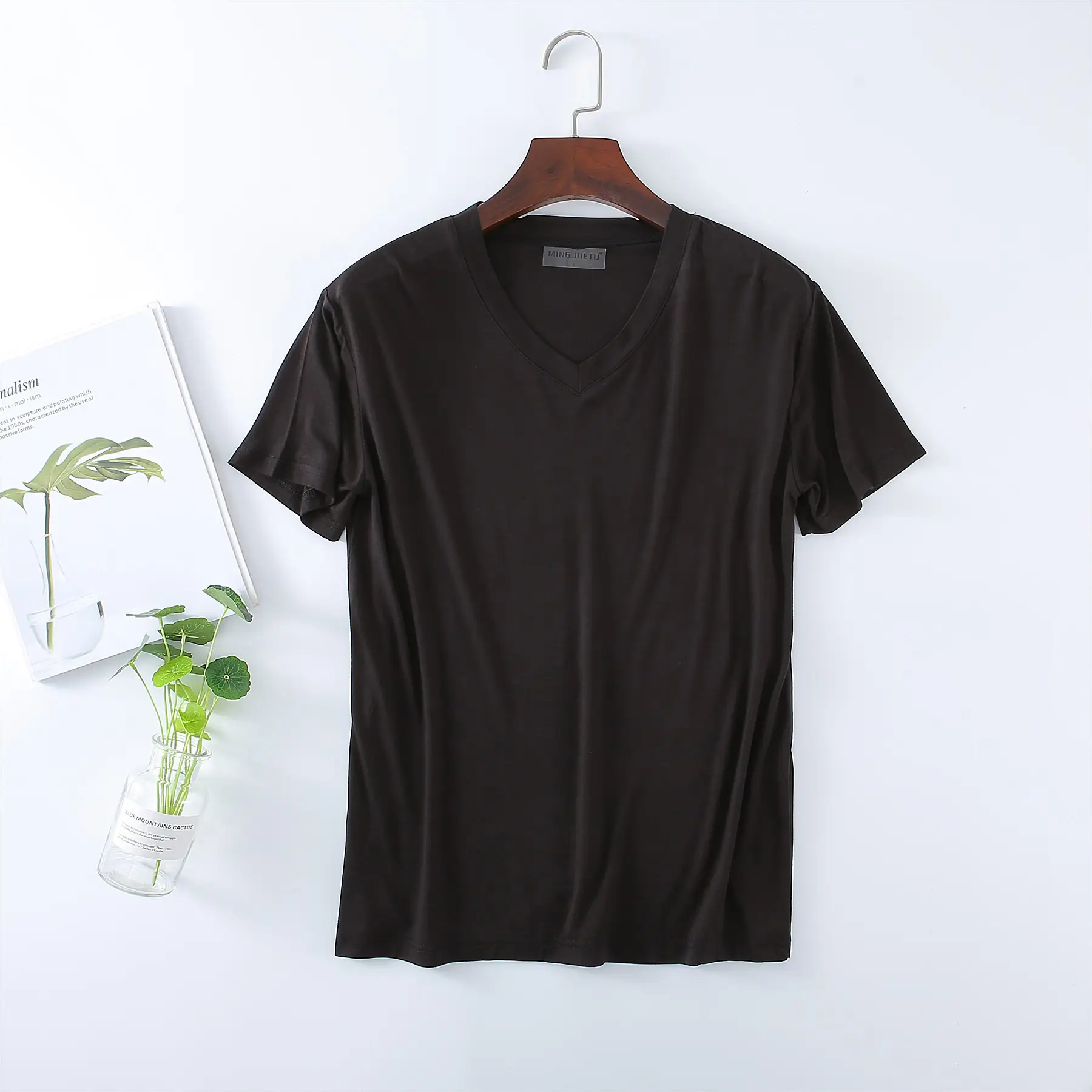 Men's White V-Neck T-Shirt Modal Fabric - Image 4