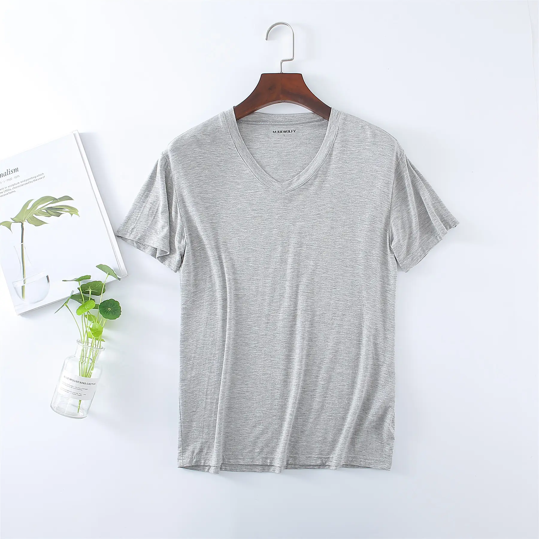Men's White V-Neck T-Shirt Modal Fabric - Image 6