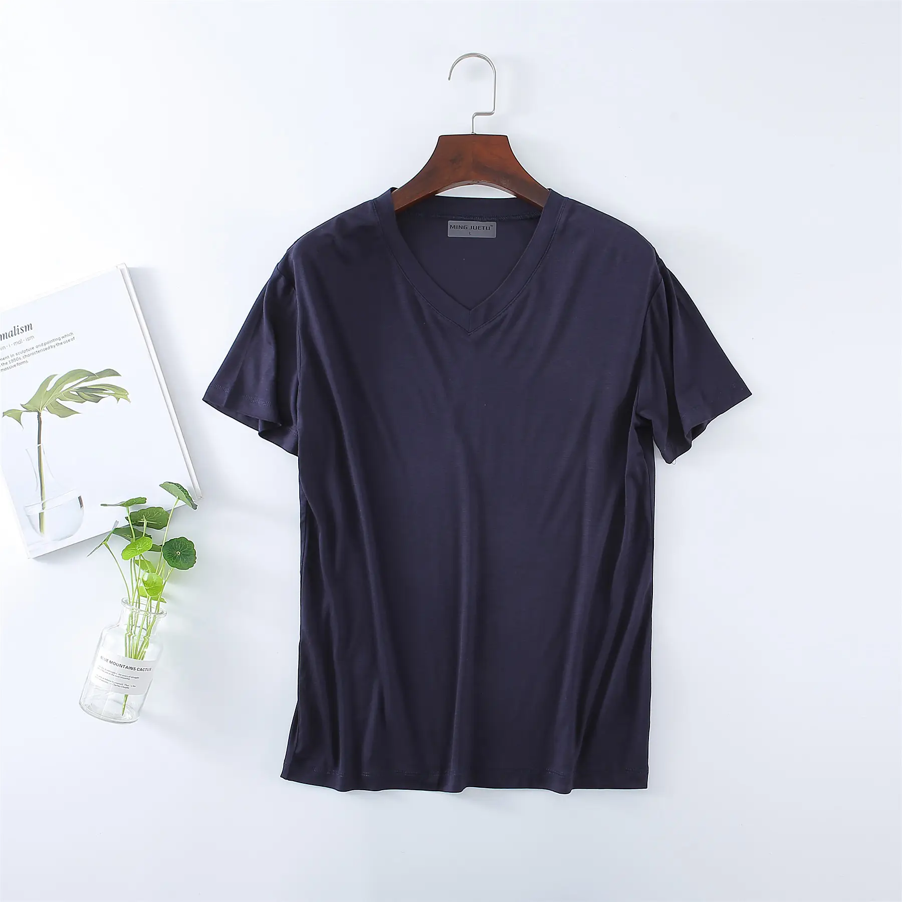 Men's White V-Neck T-Shirt Modal Fabric - Image 8