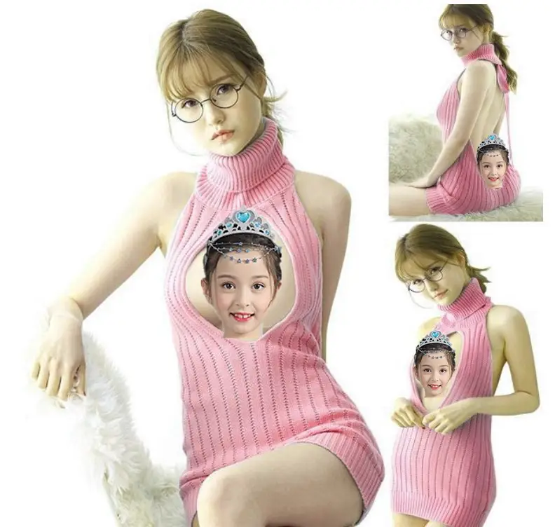 Pink Knitted Backless Sleeveless Sweater for Women - Image 2