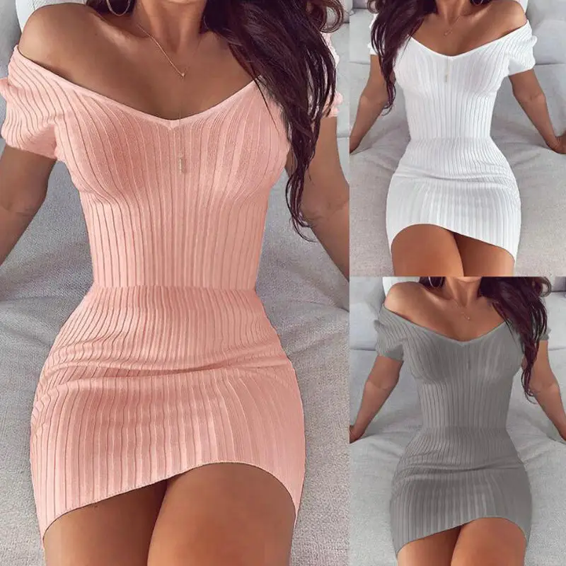 Pink V-Neck Slim Fit Dress with Pit Design - Image 3