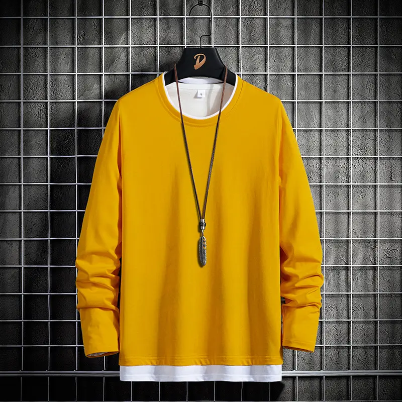 Men Long Sleeve TShirt Pure Cotton Light Blue Round Neck