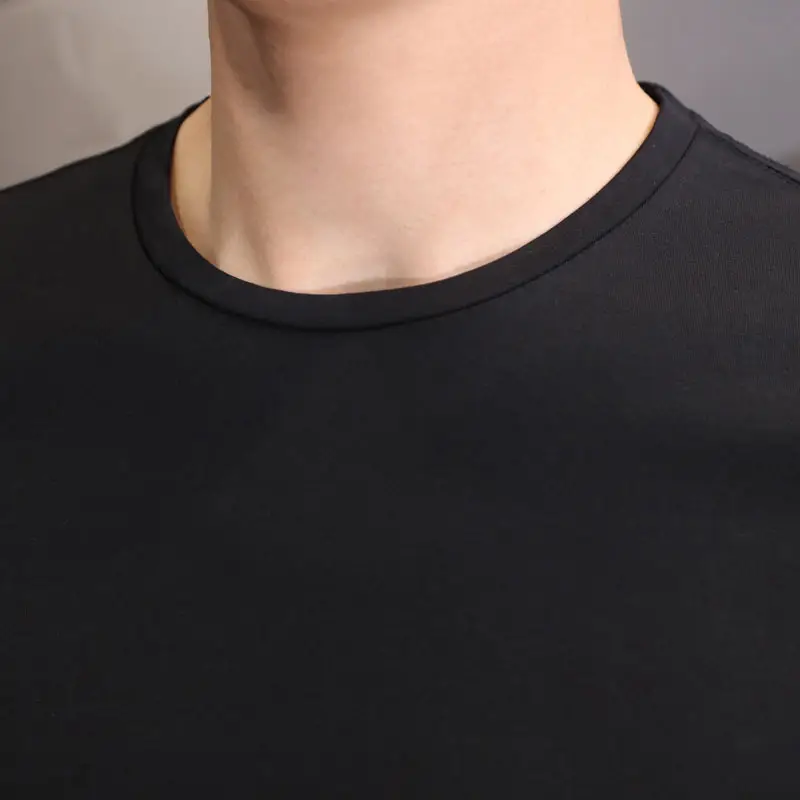 Men Black Slim Fit T-Shirt Short Sleeve Round Neck - Image 3
