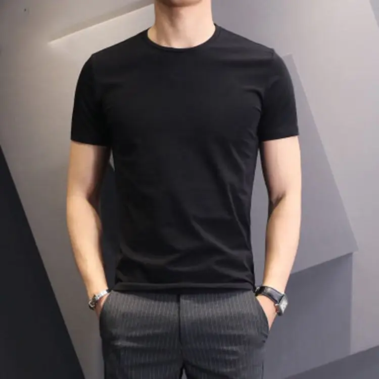 Men Black Slim Fit T-Shirt Short Sleeve Round Neck - Image 4
