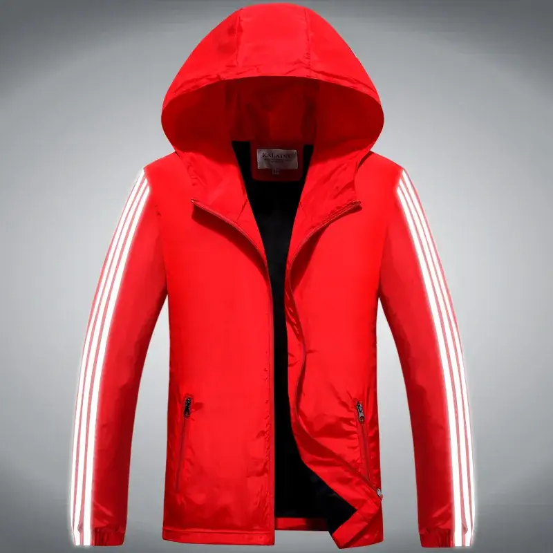 Men's Black Hooded Reflective Stripe Jacket 2025
