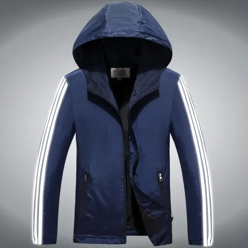 Men's Black Hooded Reflective Stripe Jacket 2025