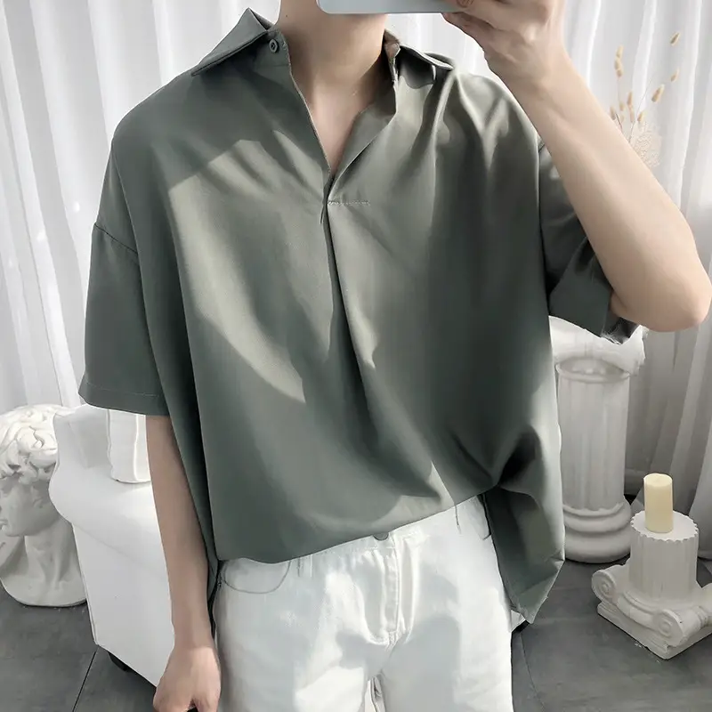 White Korean Style Short Sleeve Shirt for Men - Image 4