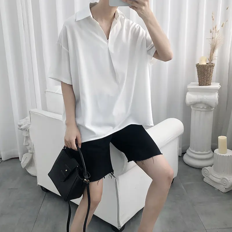 White Korean Style Short Sleeve Shirt for Men - Image 5