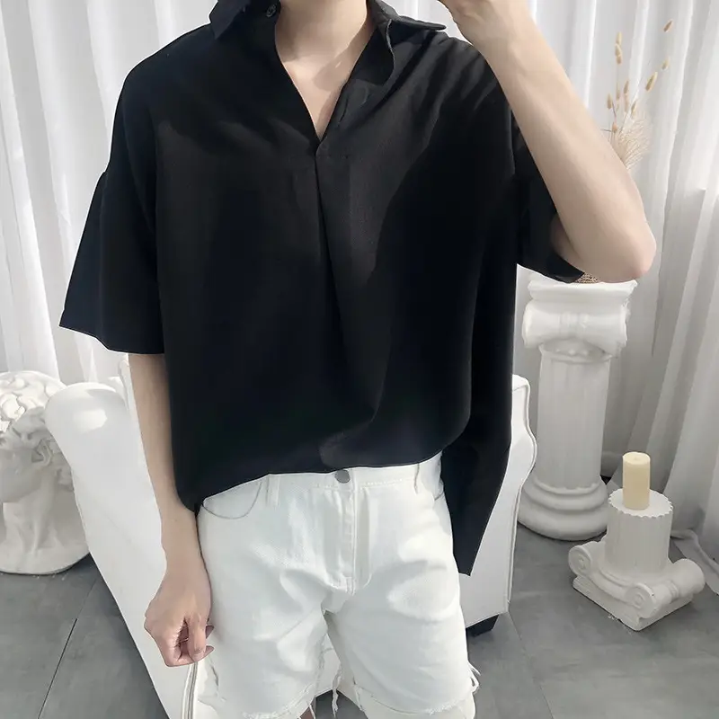White Korean Style Short Sleeve Shirt for Men - Image 7