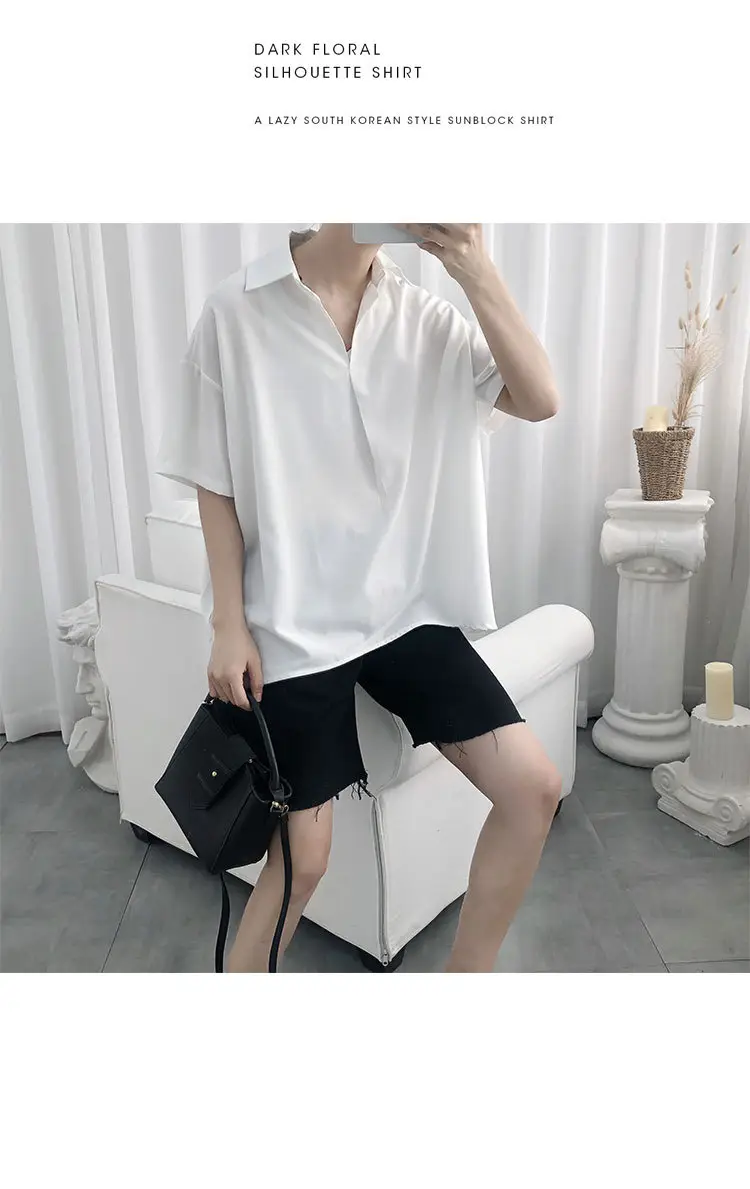 White Korean Style Short Sleeve Shirt for Men — feature 10