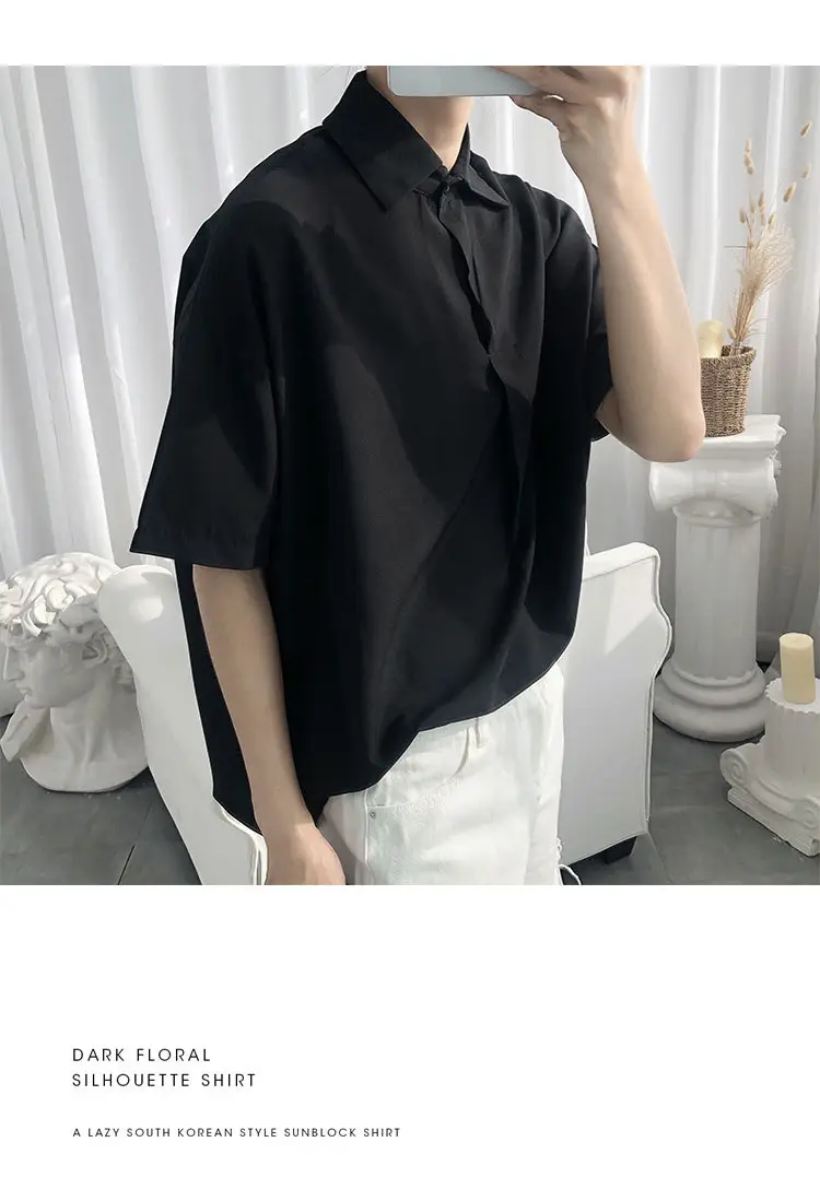 White Korean Style Short Sleeve Shirt for Men — feature 3