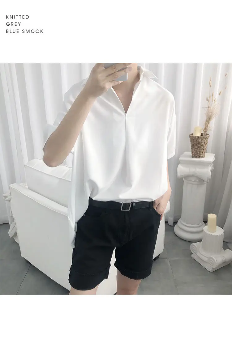 White Korean Style Short Sleeve Shirt for Men — feature 9