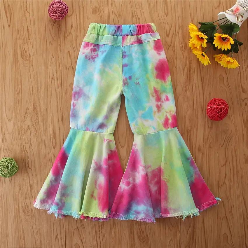 Girls Tie-dye Flared Jeans Leopard Print Ripped Pants - Image 15